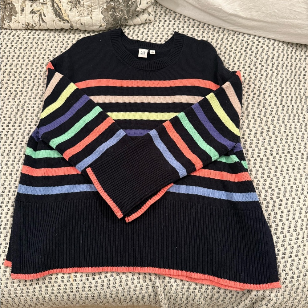 GAP Women’s 100% Cotton Multicolor Striped Crew Neck Sweater